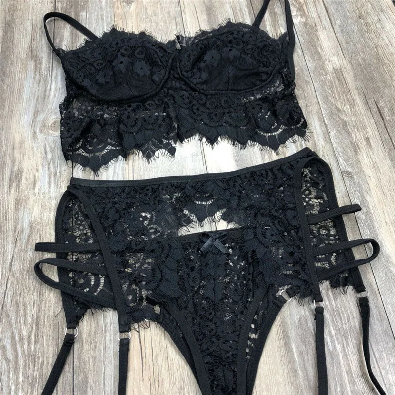 Комплект из 3 предметов женский прозрачный комплект с бюстгальтером + подвязка