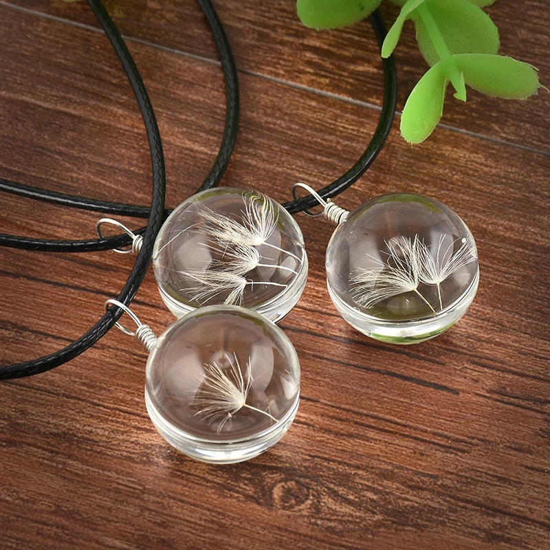 Fashion Dandelion Crystal Ball Necklace Women Long Strip Leather Chain Pendant |
