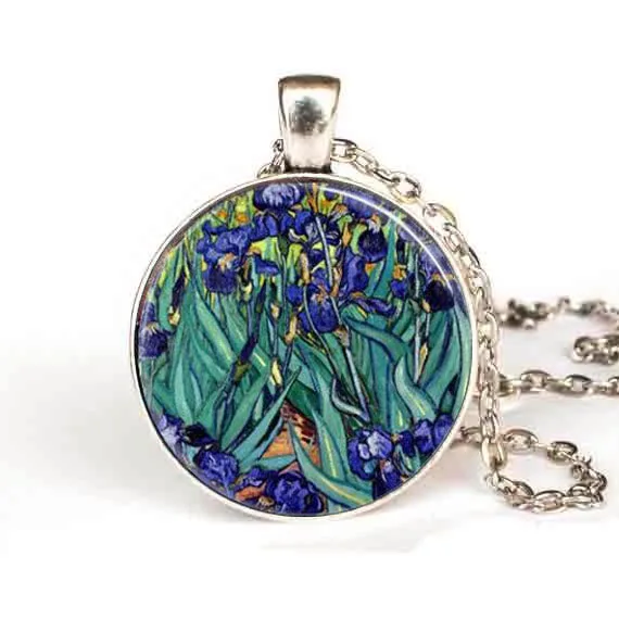 Стимпанк Ван Гог ожерелье с ирисами весенние цветы сад цветочный