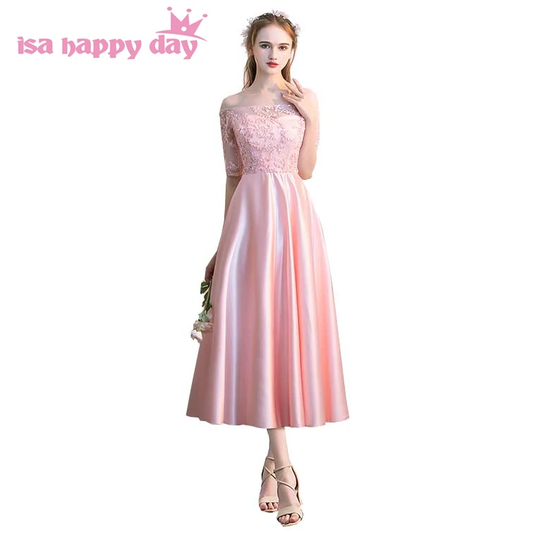 

vestidos elegantes pink satin lace formal bridesmaid short bridalmaid occasion brides maids dresses girls brides dress H4177