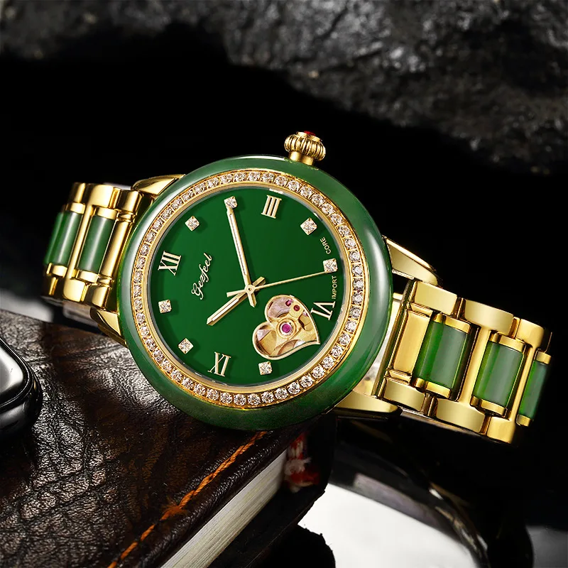 NEW Couple Watches Woman Watches jade business Men's watches Jade mechanical hollow Top luxury personality creative Female Clock