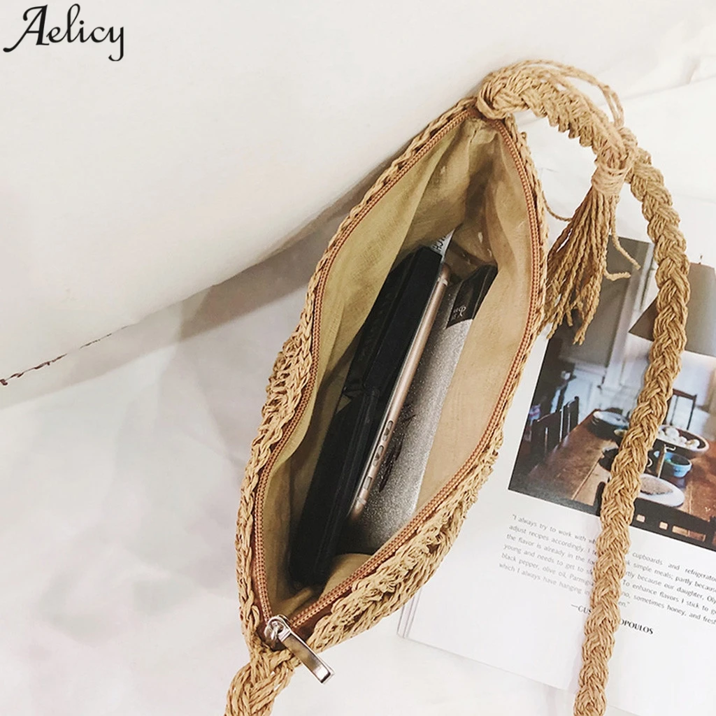 Aelicy Женская лесная Стильная Милая однотонная соломенная сумка через плечо
