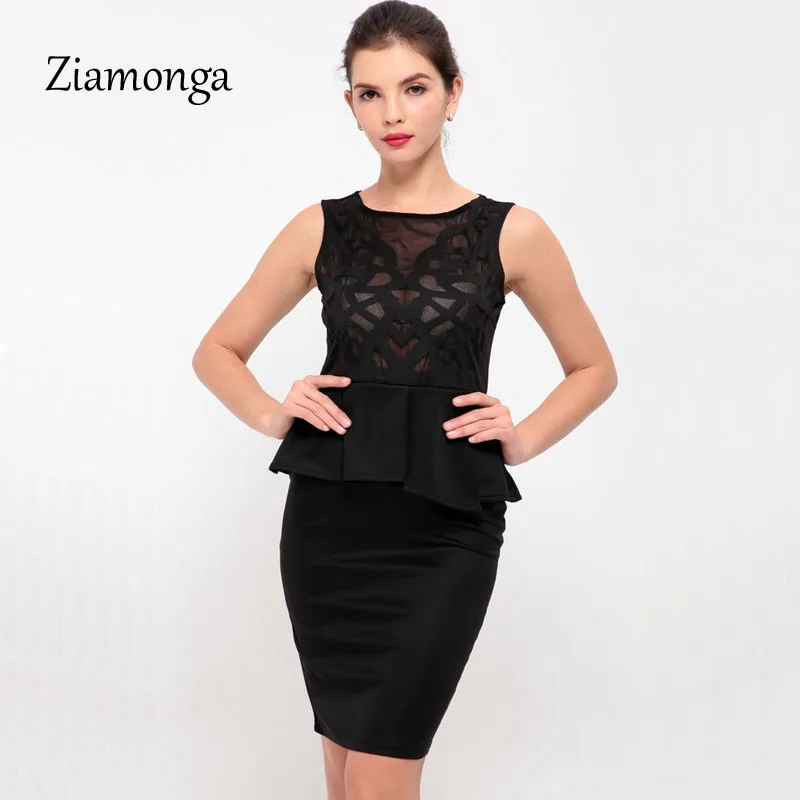 Ziamonga размера плюс Vestidos летнее женское платье черное облегающее кружевное миди