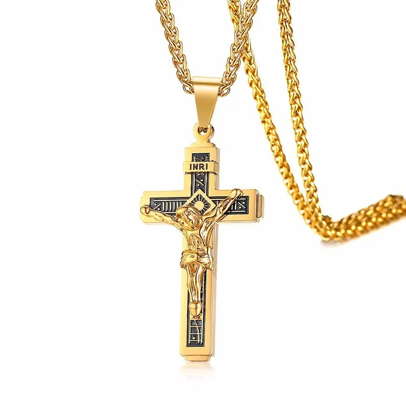 pendant necklace3 Мужская подвеска крест с надписью INRI, серебряное ожерелье из нержавеющей стали, ювелирные изделия для католического Иисуса Христа - Окраска металла: pendant necklace3