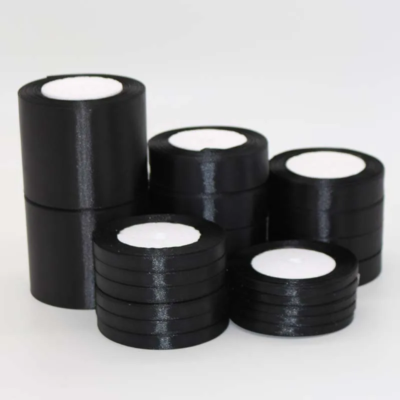 25 ярдов/рулон черная шелковая атласная лента украшение для свадебной вечеринки