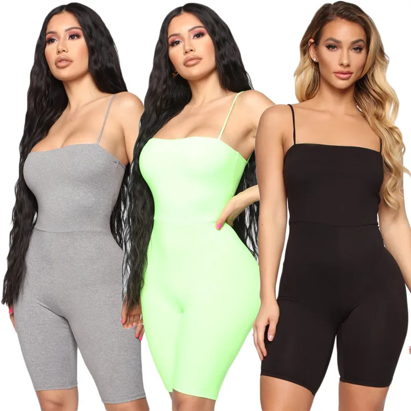 

Women Spaghetti Straps Slim Fitted Solid Tube Romper Shorts Jumpsuits Female Skinny Sleeveless Casual Fitness Bodycon Playsuits