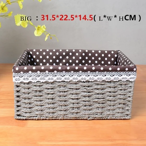 cover grey big Ротанговая корзина имитирует для хранения с подкладкой ключ коробки для хранения фруктов соломы ручной работы экологически чистый бытовой стол для хранения - Цвет: cover grey big