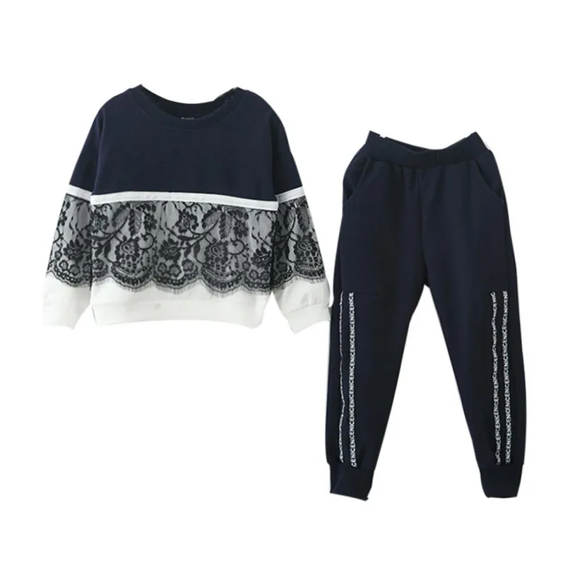 2 вида цветов кружевной пуловер для маленьких девочек свитер Топы + штаны