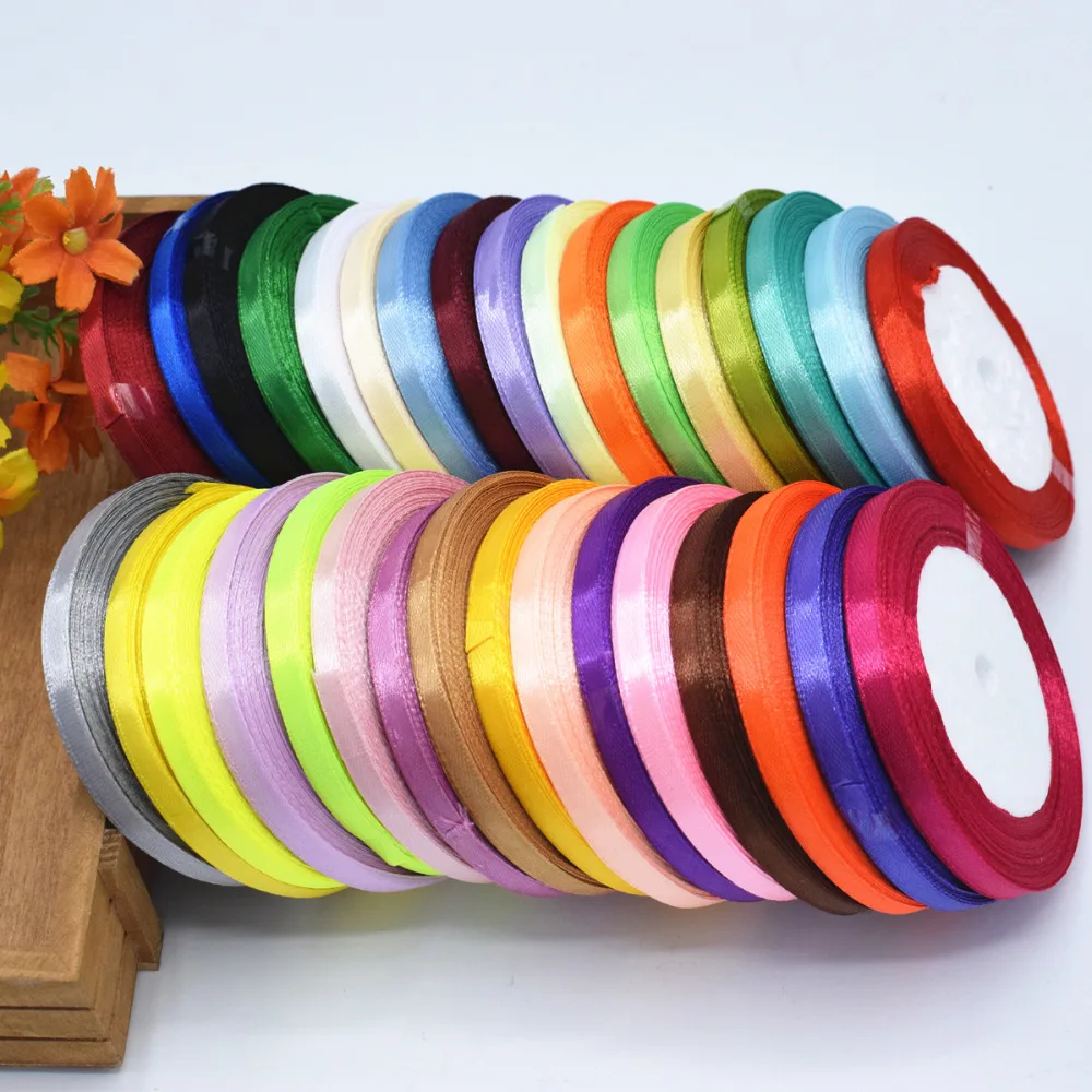 Ткань 6 мм 25 ярдов розовый шелк сатин полиэфир яркая лента вышивка свадебные