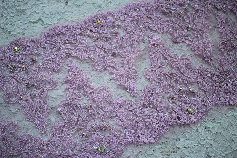 25.5cm or 10inch -2yards/lot Bilateral Purple Handmade Beaded and Sequined Lace Trim with Rainbow Acrylic Stones Bridal Wedding | Дом и сад