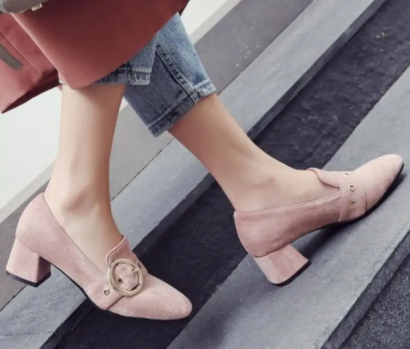 Женские туфли лодочки женская обувь на не сужающемся книзу массивном среднем