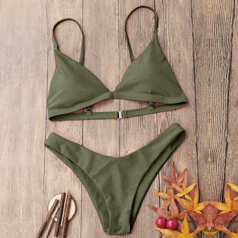 Новинка 2019 летний женский однотонный комплект бикини бюстгальтер пуш ап без