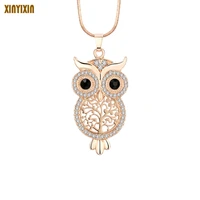 tree of life crystal owl pendant necklace for women rose gold silver color owl choker necklace cute small animal jewelry gift
