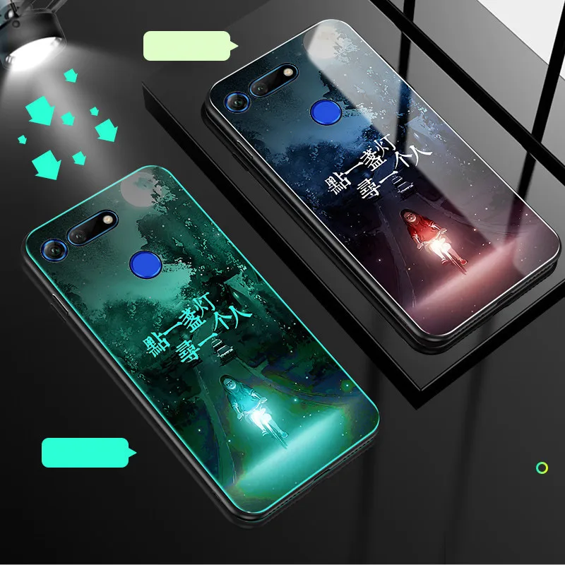 I Светящийся чехол для телефона huawei Honor View 20, чехол 6,4 дюйма, закаленное стекло, задняя крышка для huawei Honor View 20, силиконовый чехол - Цвет: I