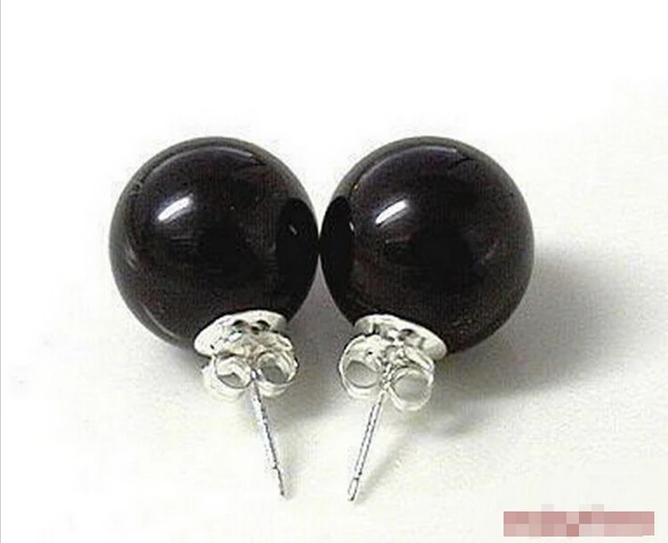 DYZ722&gt&gt 10 мм Черный Агат Бисер Стерлингов Серебряные Серьги|earrings glitter|earrings eyebrowearring