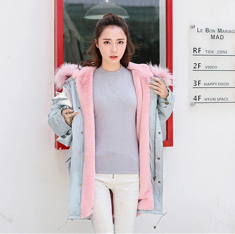 2018 Jacket Winter Oversize Long Hooded Fur Collar Coat Women Plus Thick Hood Warm Army Green Pink Coats | Женская одежда