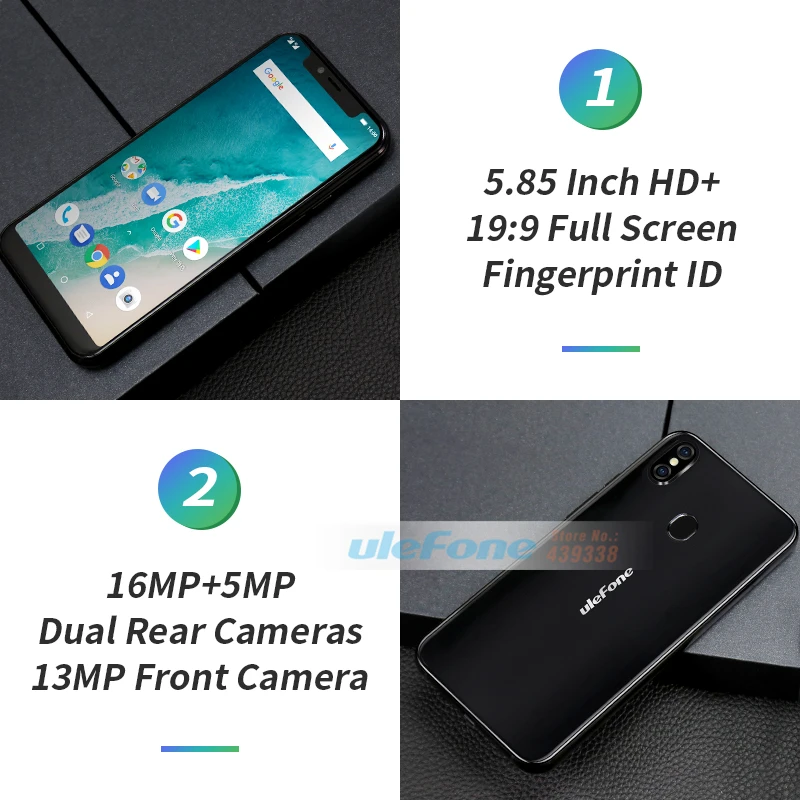 Смартфон Ulefone X 5 85 &quotHD + MT6763 четыре ядра Android 8 1 4 Гб 64 ГБ 16 МП двойная задняя камера