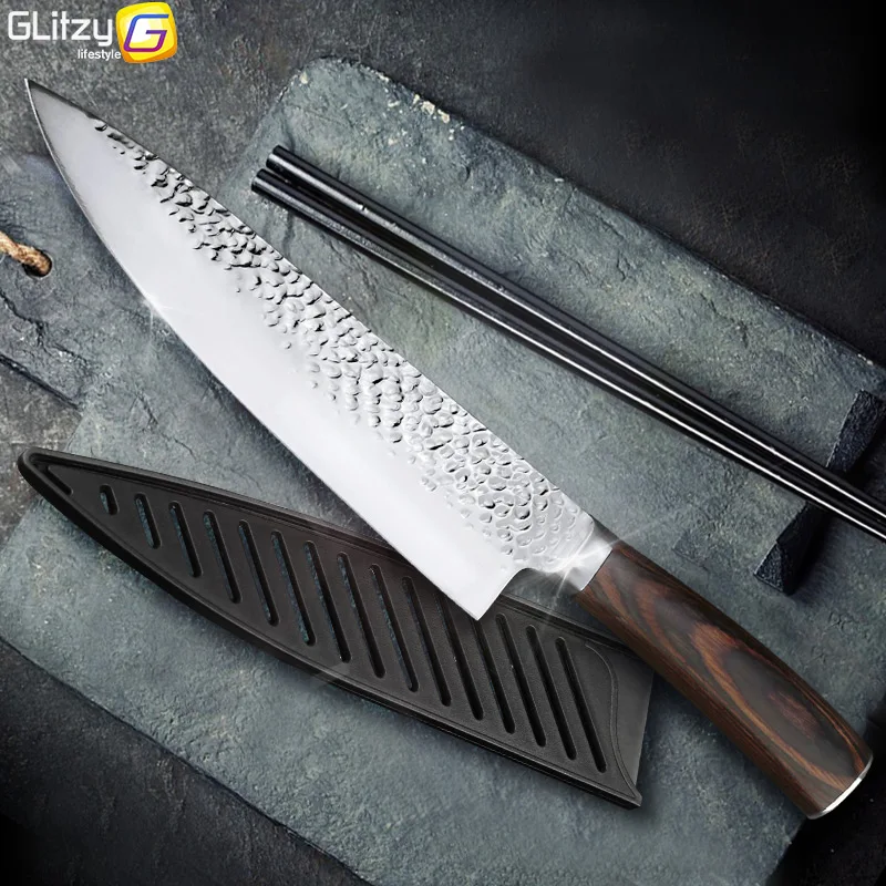 Кухонный нож, 8 дюймов, профессиональные японские поварские ножи 7CR17 440C, высокоуглеродистая Нержавеющая сталь, нож для мяса, нож сантоку