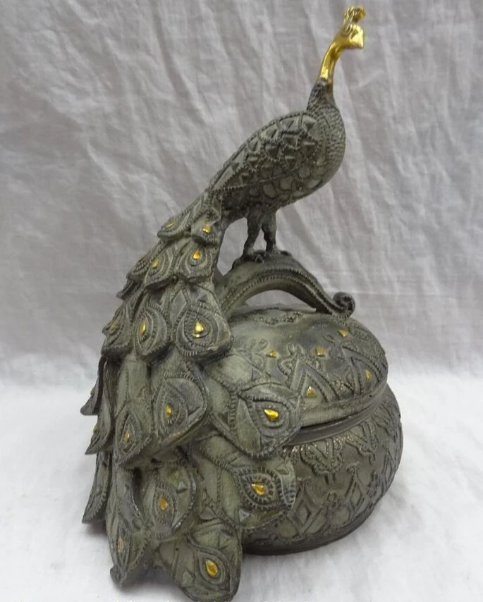 Песня voge Gem S2907 10 &quotкитайская Бронзовая позолота Peafowl статуя в коробке курильница