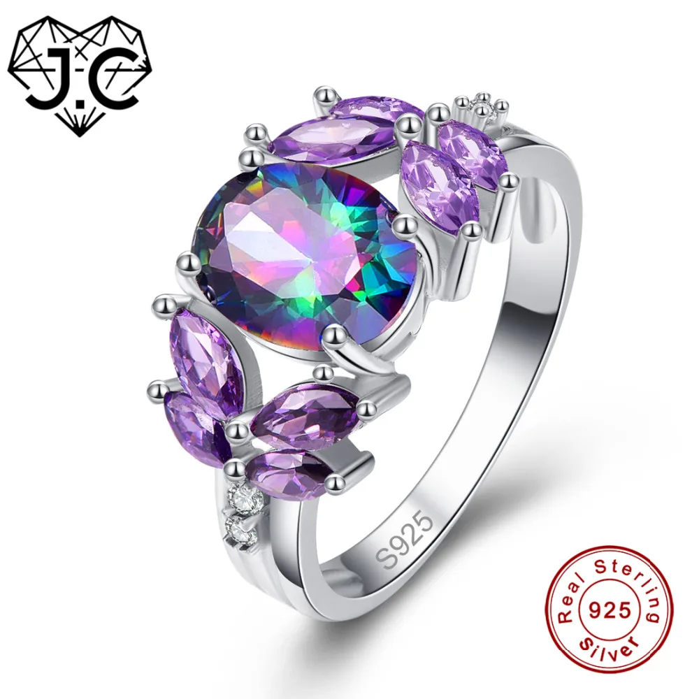 

J.C Oval Sapphire & Rainbow Topaz Marquise Amethyst 925 Sterling Silver Ring Size 6 7 8 9 Popular Women Wedding Fine Jewelry