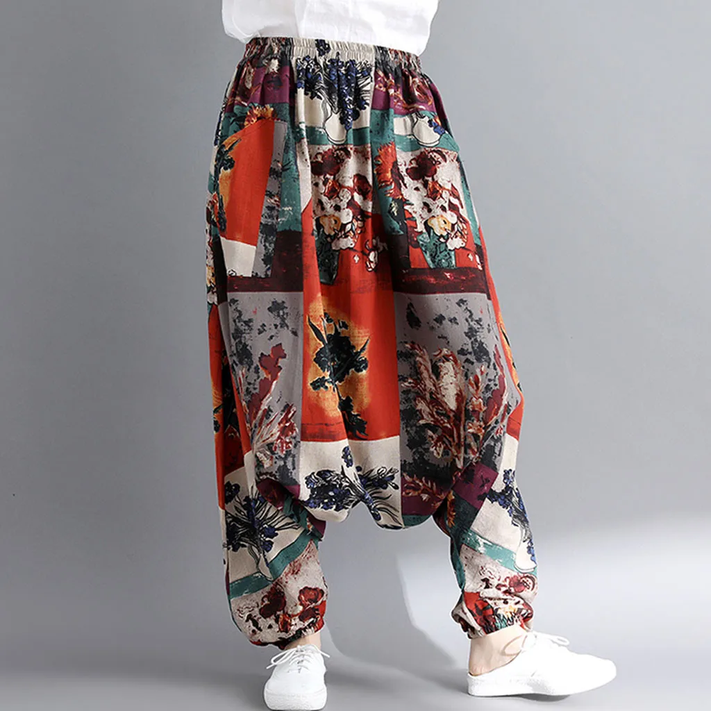 Womail, женские брюки, летняя мода, Boho, хиппи, для девушек, с принтом, свободные штаны, мешковатые брюки, высокая талия, длинные штаны, пляжные,, M531 - Цвет: D