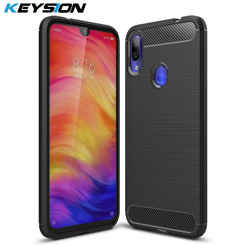 KEYSION Phone Case for Xiaomi Redmi Note 7 Pro 6 5 Carbon Fiber Soft TPU Silicone Brushed Back Cover | Мобильные телефоны и