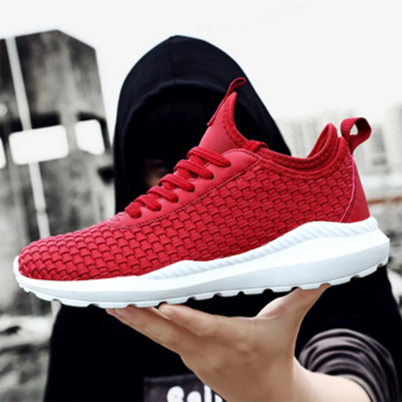 New 2019 breathable men's casual shoes woven fashion sports autumn spring large size 47 solid color promotion | Обувь