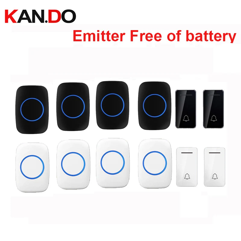 

Wireless Door Bell Set W/ 2 Push +4 Receiver Free of Battery Cordless Doorbell IP44 200 Meters Chime By 110-240V SOS Button Ring