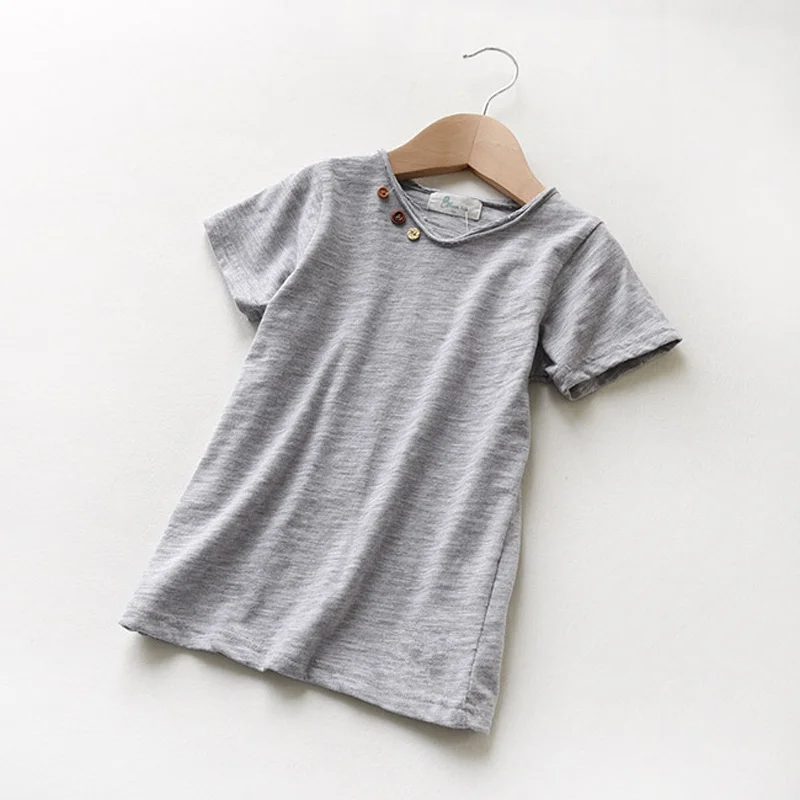 Camisetas de manga corta para ni&ntilde;os y ni&ntilde;as, Camisa de algod&oacute;n de bamb&uacute; de Color s&oacute;lido, cuello en V informal, Tops para ni&ntilde;os para verano 2018 BC088-3