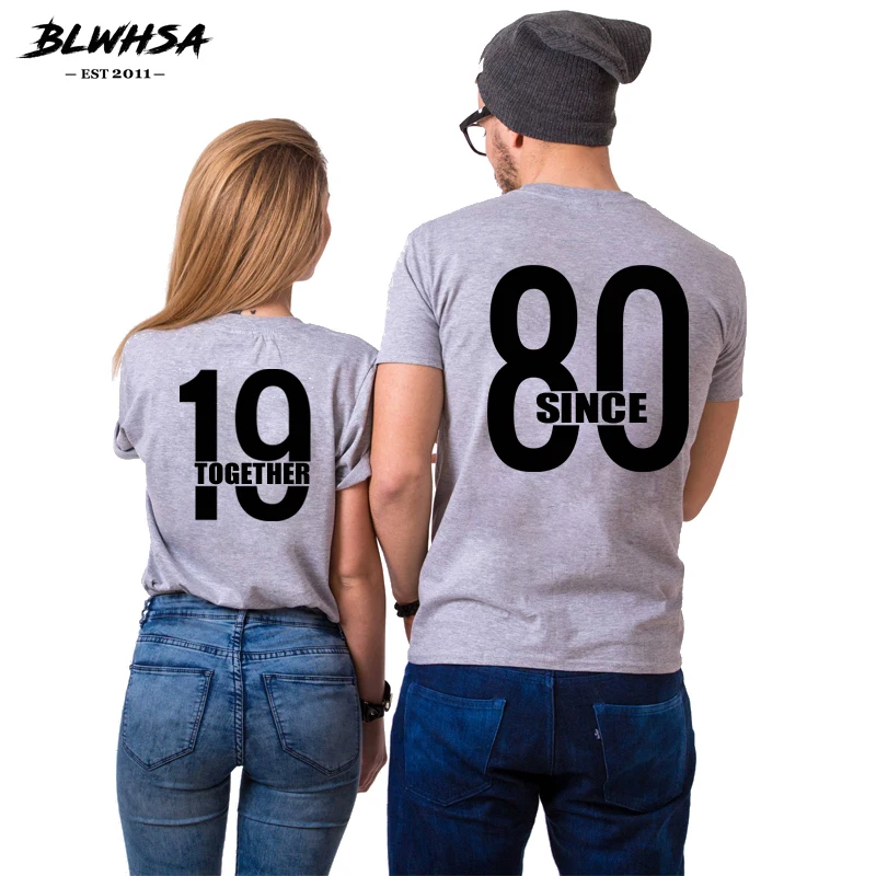 

BLWHSA Since 1980 Together Couples Lovers T-Shirt For Women Casual Gray Top Tshirt Summer Men T Shirt Love Print T-Shirts Female