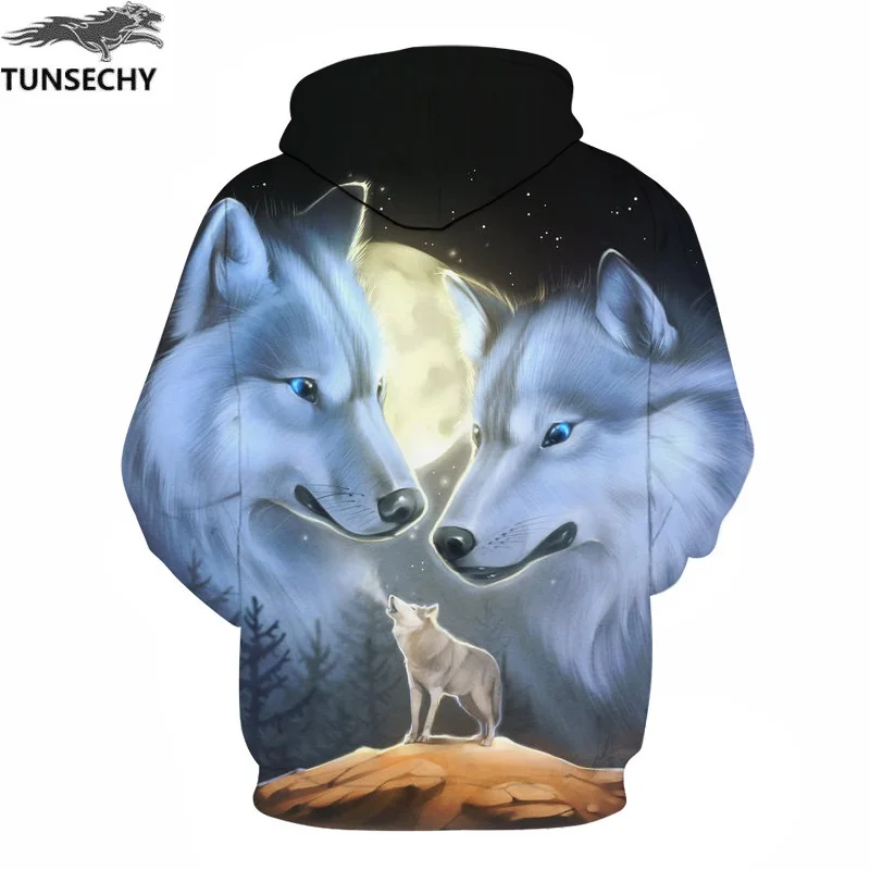 Модные мужские толстовки TUNSECHY с капюшоном и 3D принтом волка мужские/женские