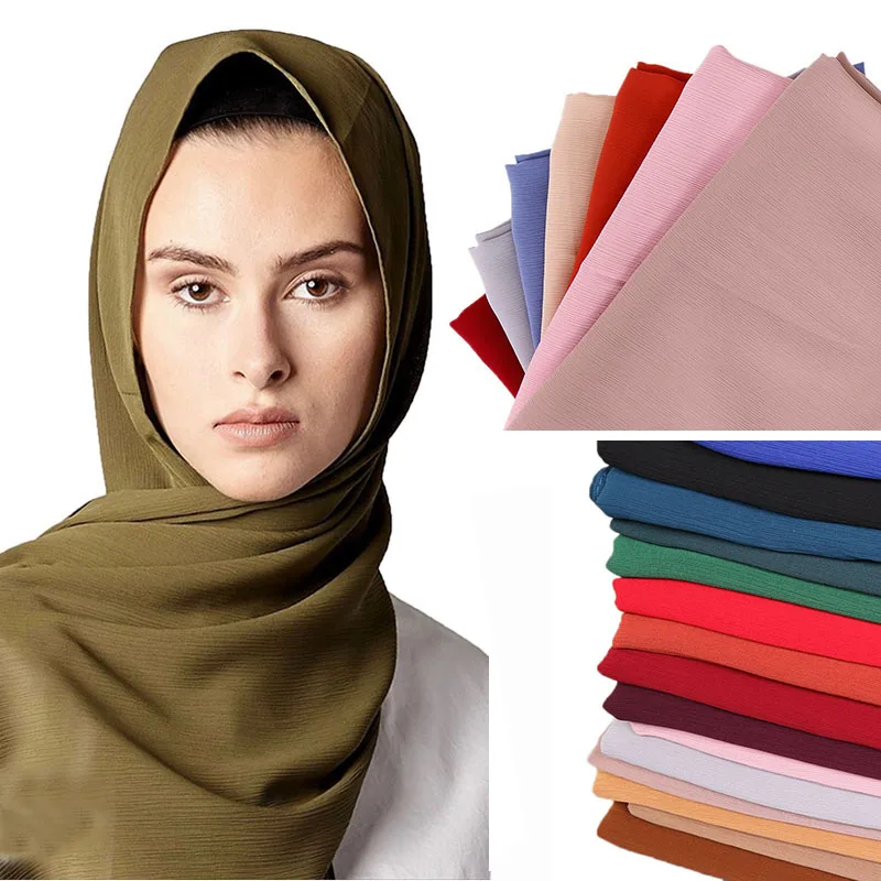 LMLAVEN женские морщинка шифон hijab шарф Мусульманский платок сплошной цвет шарфы