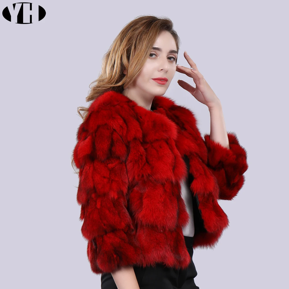 2019 Новое поступление Женская куртка из натурального Лисьего меха короткая