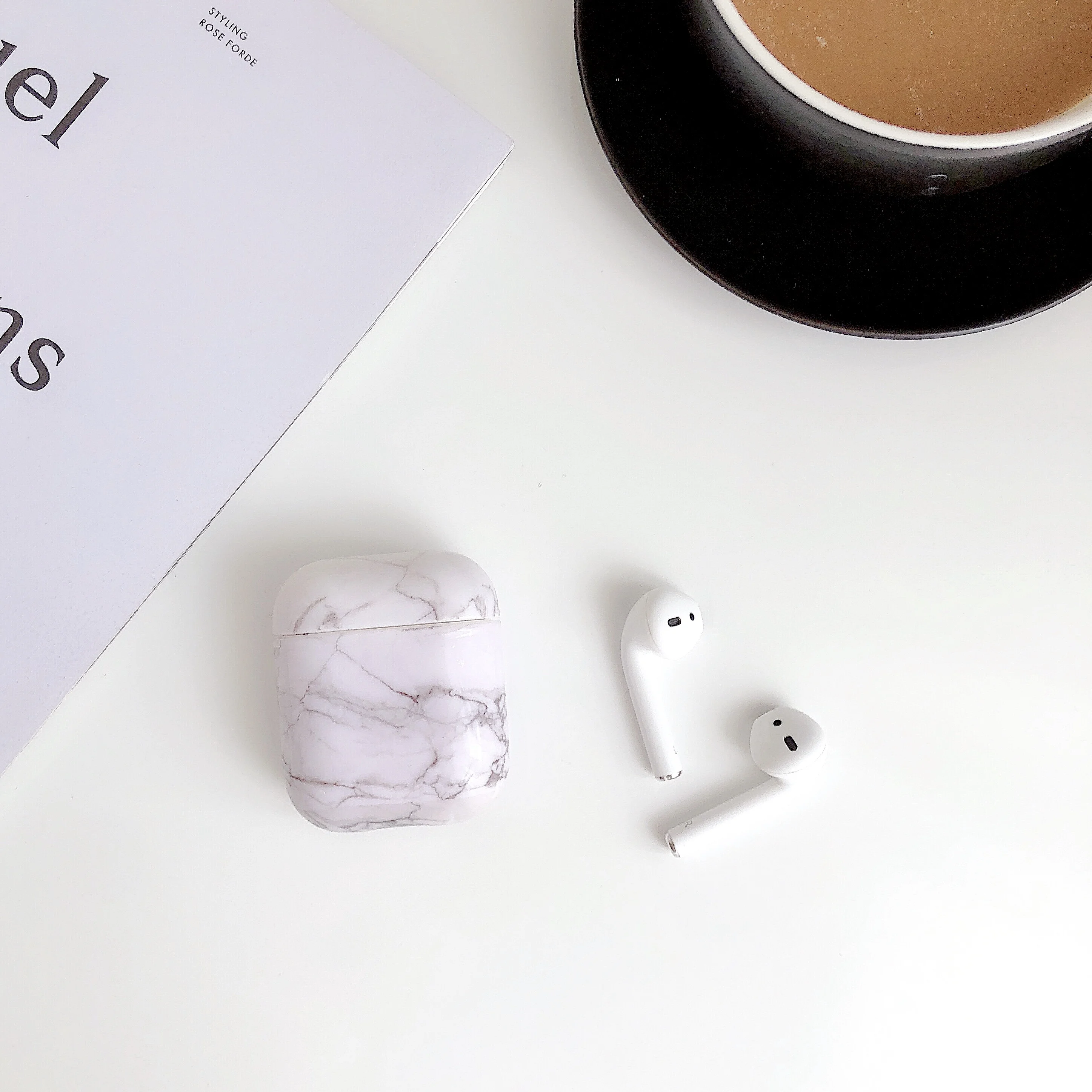 Чехол для наушников Airpods 2 чехол Роскошный Мраморный Жесткий ПК Защитный зарядная