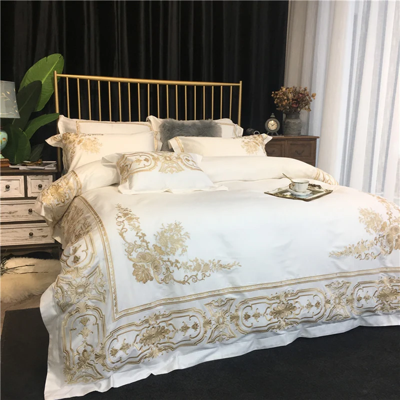 Роскошные золотистые белые постельные принадлежности 100S из египетского хлопка с