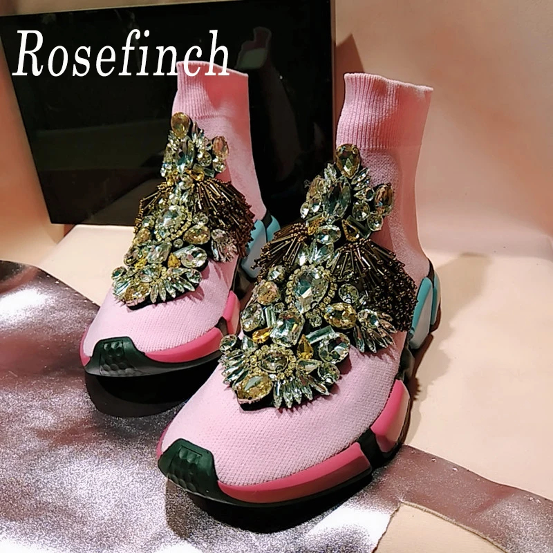 Женская Повседневная обувь со стразами носки с кристаллами розовые кроссовки