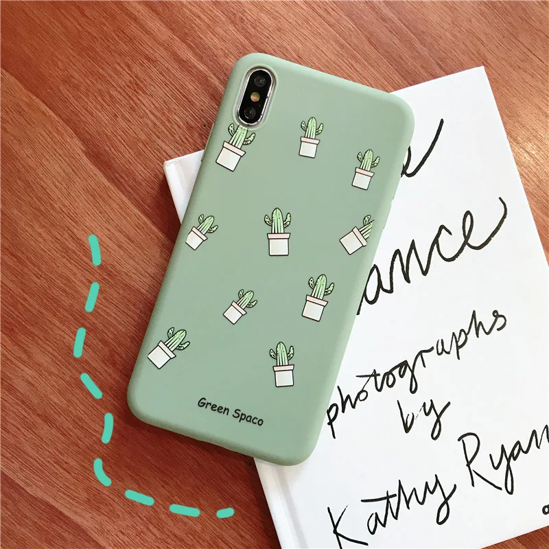 simple cute cartoon Three cacti green space TPU soft shell phone Case For Apple iphone 6 6s 7 8 Plus X XS XR MAX silicone case