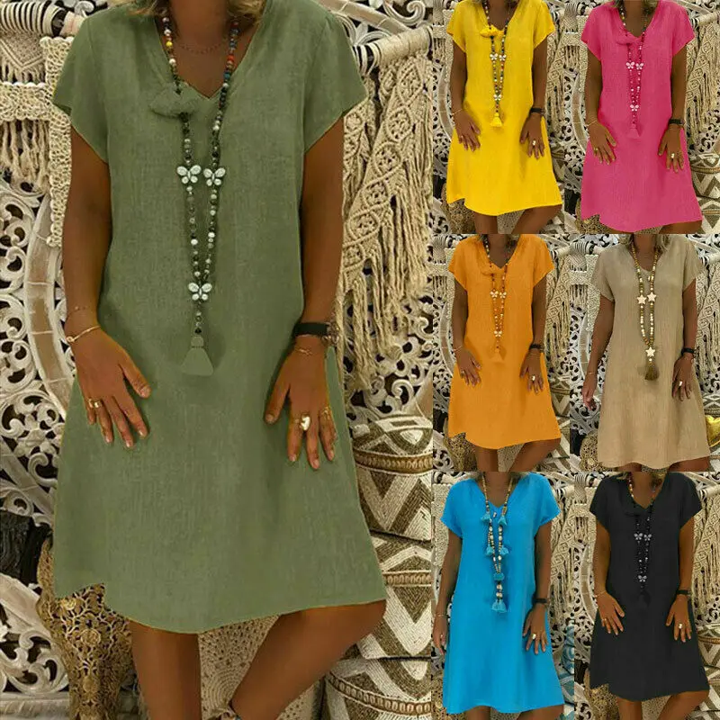 Женское летнее Повседневное платье размера плюс с коротким рукавом свободное