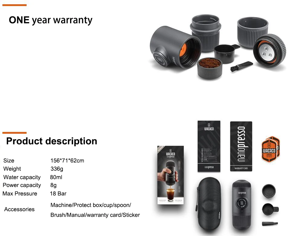XEOLEO WACACO Nanopresso Кофеварка 18 бар портативная ручная кофемашина наружный дорожный Ручной пресс порошок/капсульный кофе 80 мл