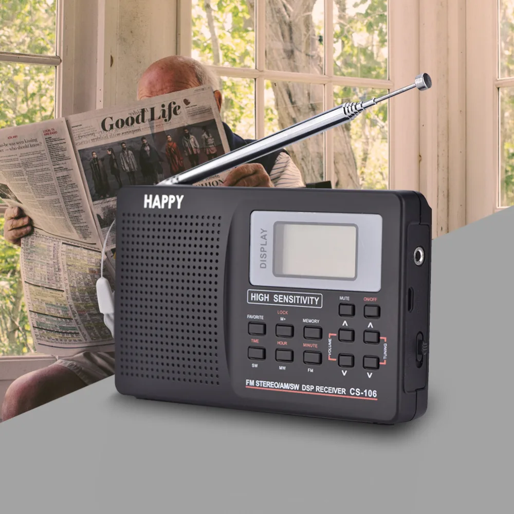 Портативный мини радиоприемник с поддержкой fm/AM/SW/LW/TV полночастотный будильник FM