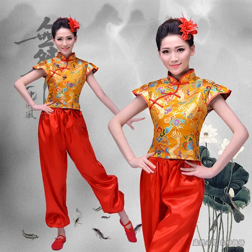 Модные традиционные китайские танцевальные костюмы для женщин с рисунком