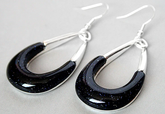 

Hot sell Noble- VINTAGE BLUE SAND STONE HUGE 925 SILVER HOOK EARRING 2 1/2"