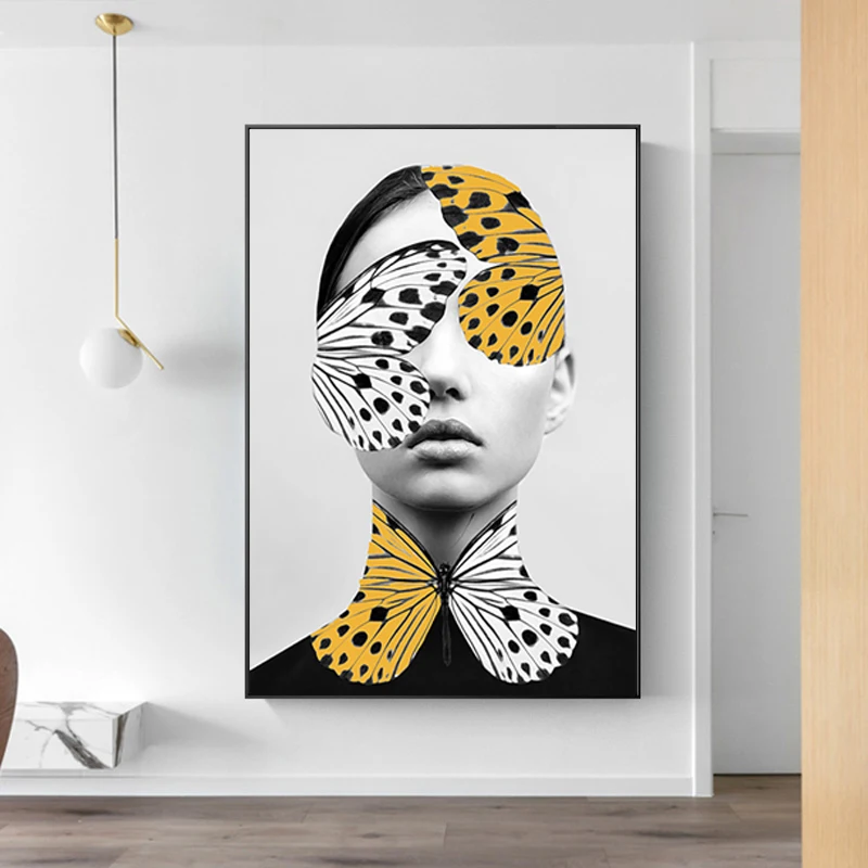 

SURELIFE Abstract Creative Butterfly Women Wall Art Prints Poster Canvas Paintings Pictures for Living Room Home Decorative