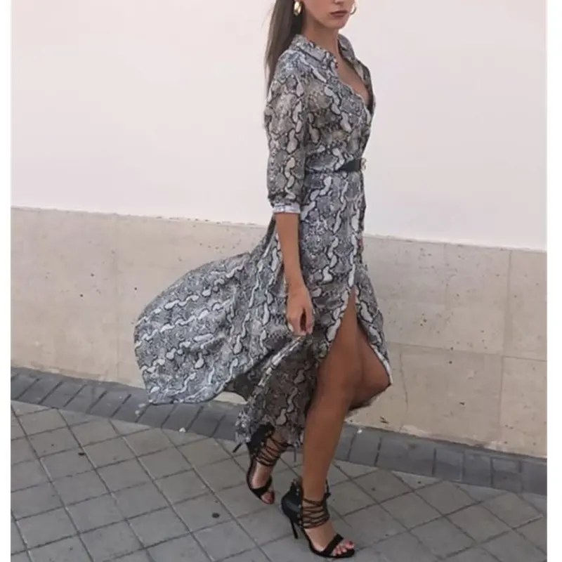 Женское платье макси с V образным вырезом и длинным рукавом|Женские платья| |