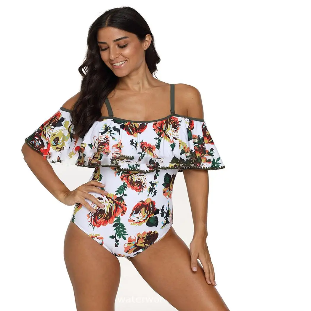Женский модный Цельный купальник с оборками и принтом спортивный пляж отдых