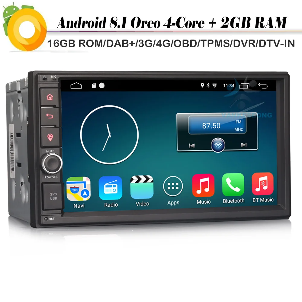 Двойной DIN Авторадио Android 8 1 Sat Nav GPS радио DAB + автомобильная стереосистема Bluetooth RDS