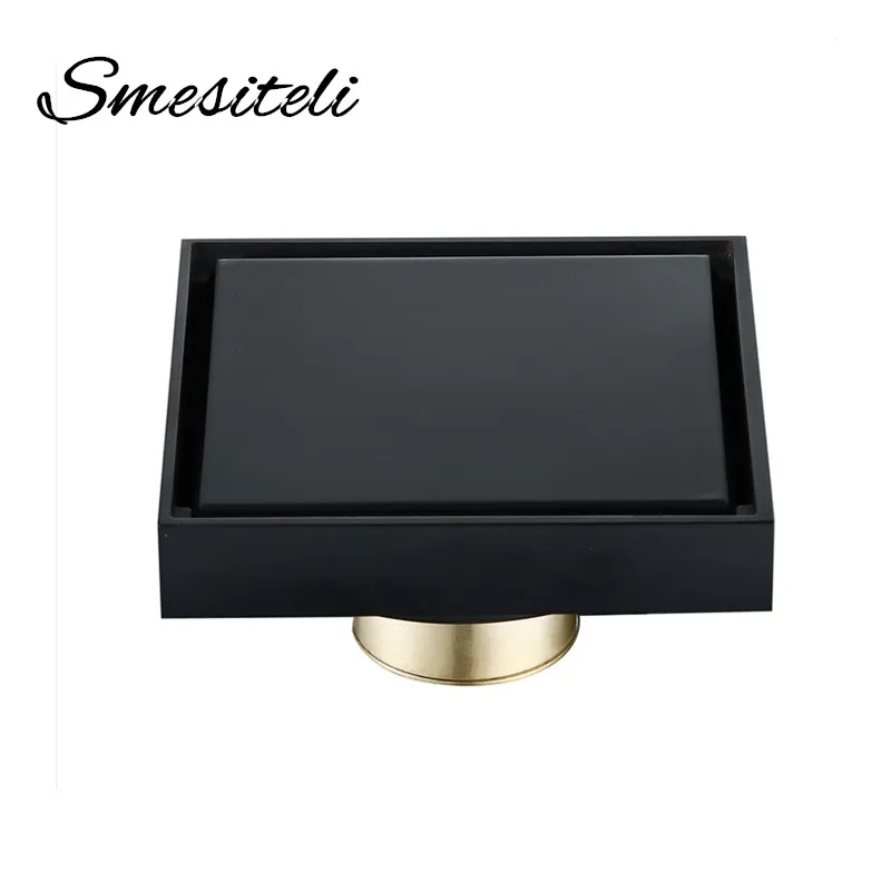 

High Quality Bathroom Accessories Brass Matte Black Finish Bath Shower Floor Drain 100x100mm Square Waste Drain