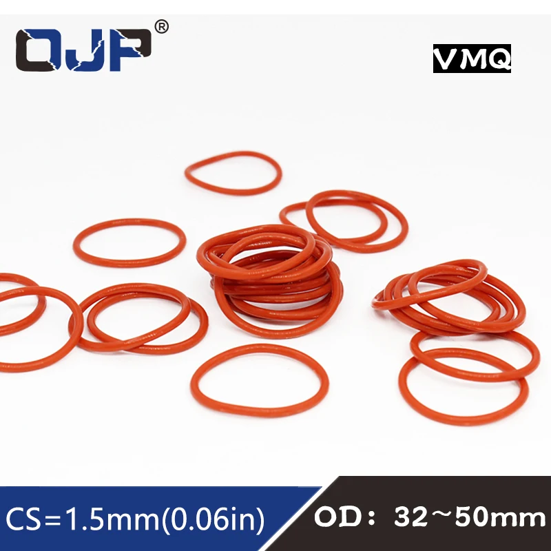 

5PCS/lot Red Silicon Ring Silicone O ring 1.5mm Thickness OD32/33/34/35/38/40/45/50mm Rubber O-Ring Seal Gasket ORings Washer