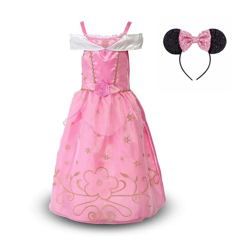 Dress Set 01 VOGUEON Принцесса Аврора нарядная одежда для девочек с открытыми плечами Спящая красавица Костюм принцессы Детские Вечерние платья на Хэллоуин - Color: Dress Set 01