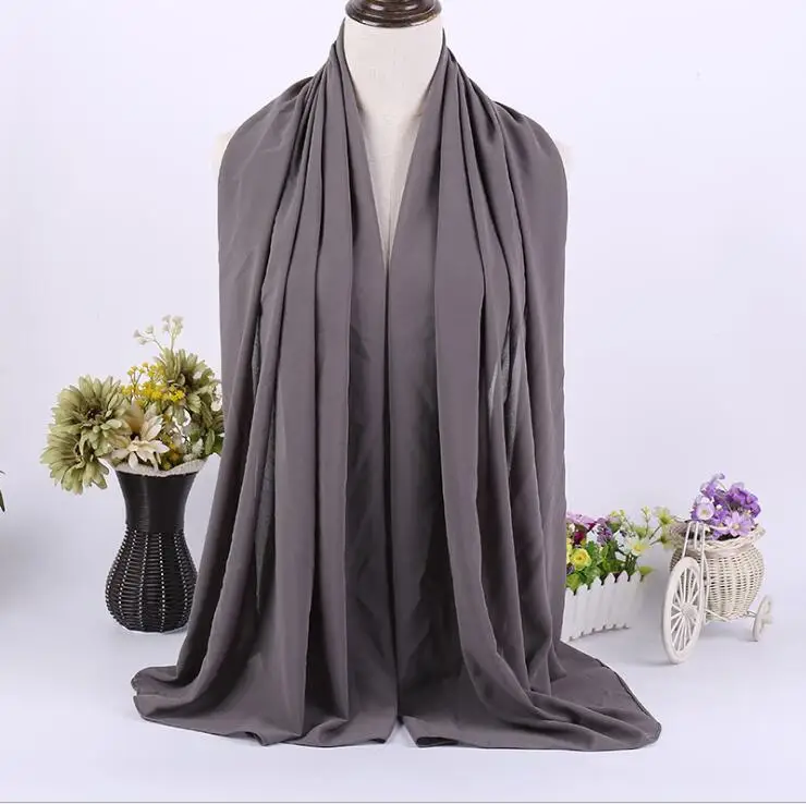 14 dark gray Качественные длинные шифоновые сарвы хиджабы для женщин, одноцветная шаль на голову для исламских женщин, мусульманский платок на голову, накидка phasmina 175*70 см - Цвет: 14 dark gray